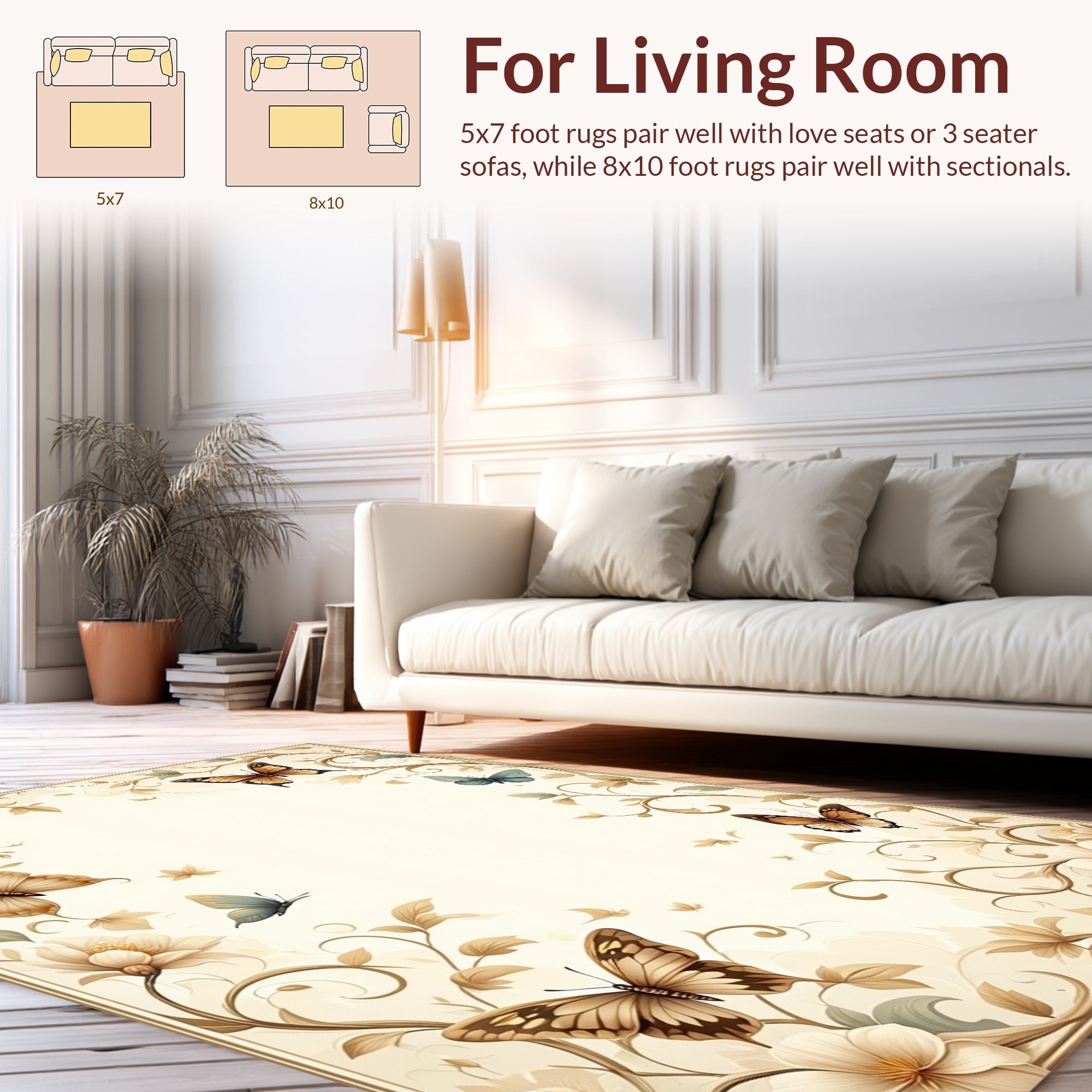 Elegant Butterfly Floral Vines Design Rug