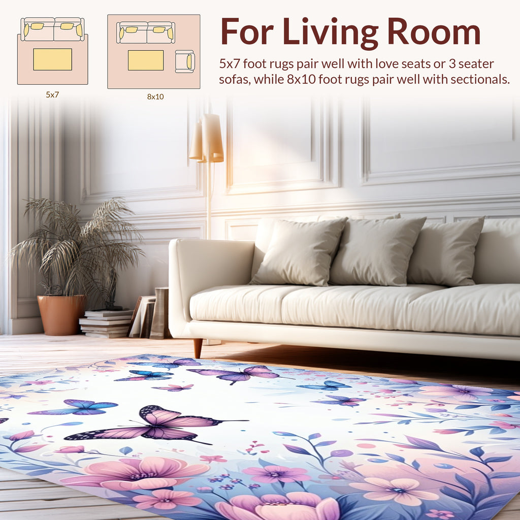 Whimsical Butterfly Floral Garden Rug