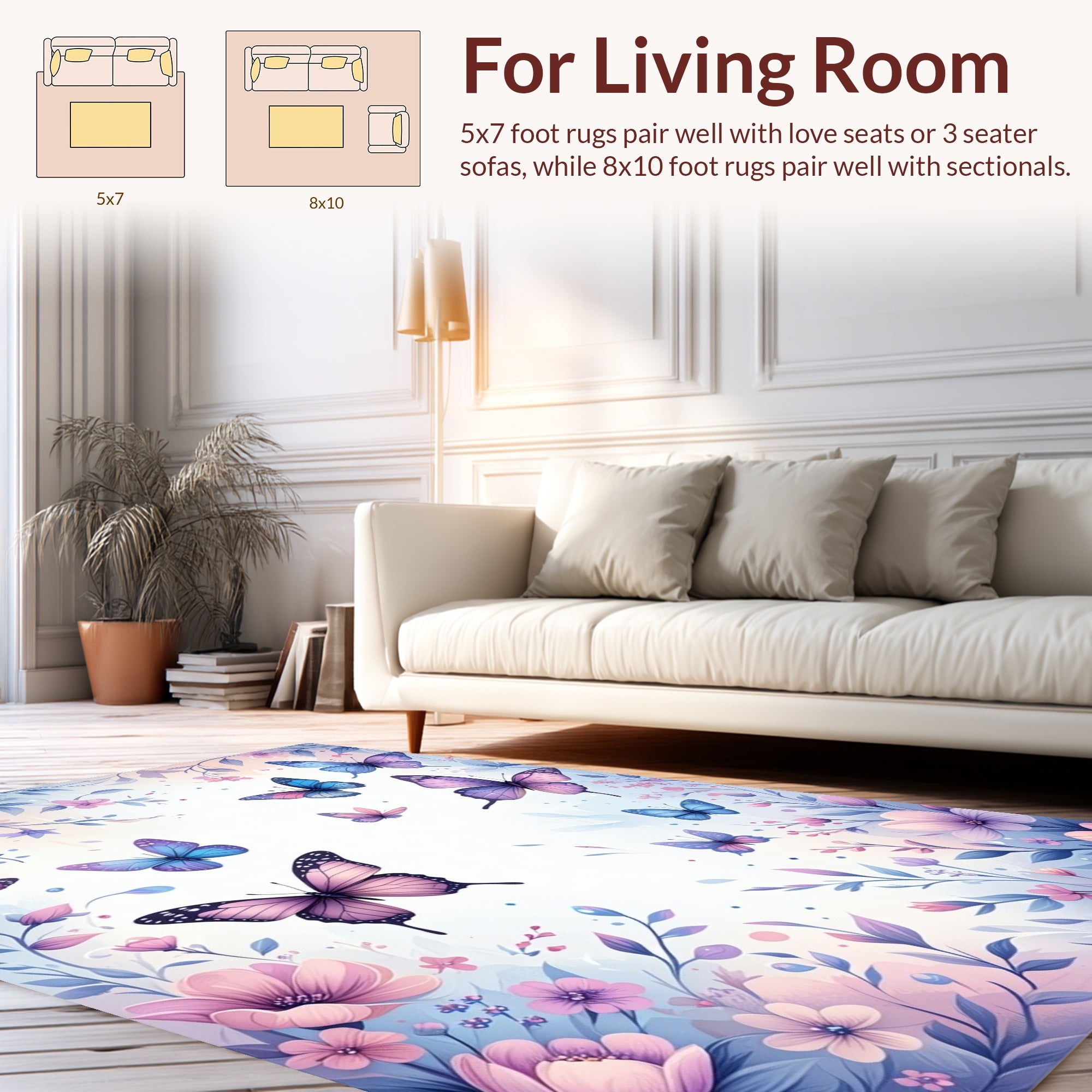 Whimsical Butterfly Floral Garden Rug