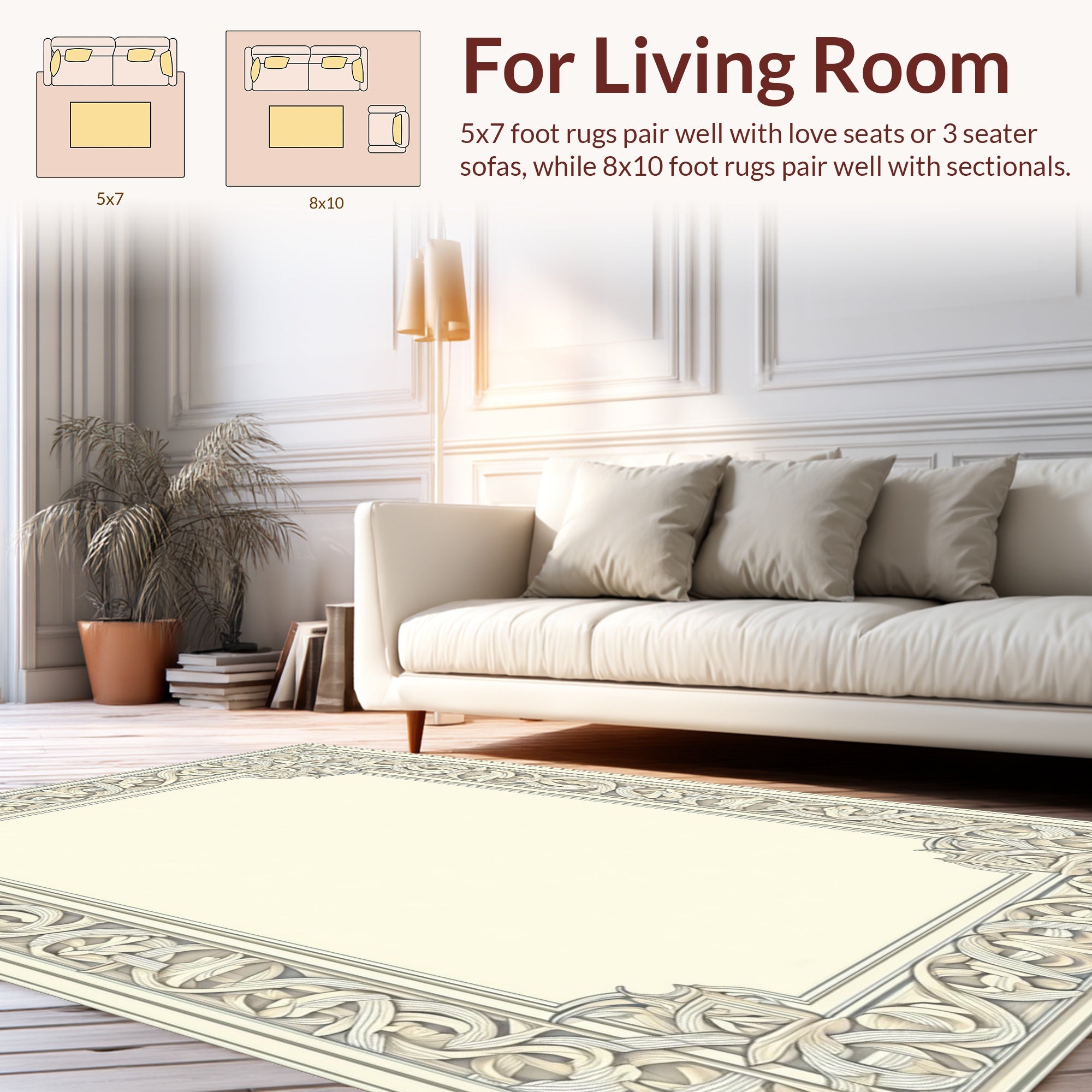 Intricate Intertwined Floral Border Design Rug