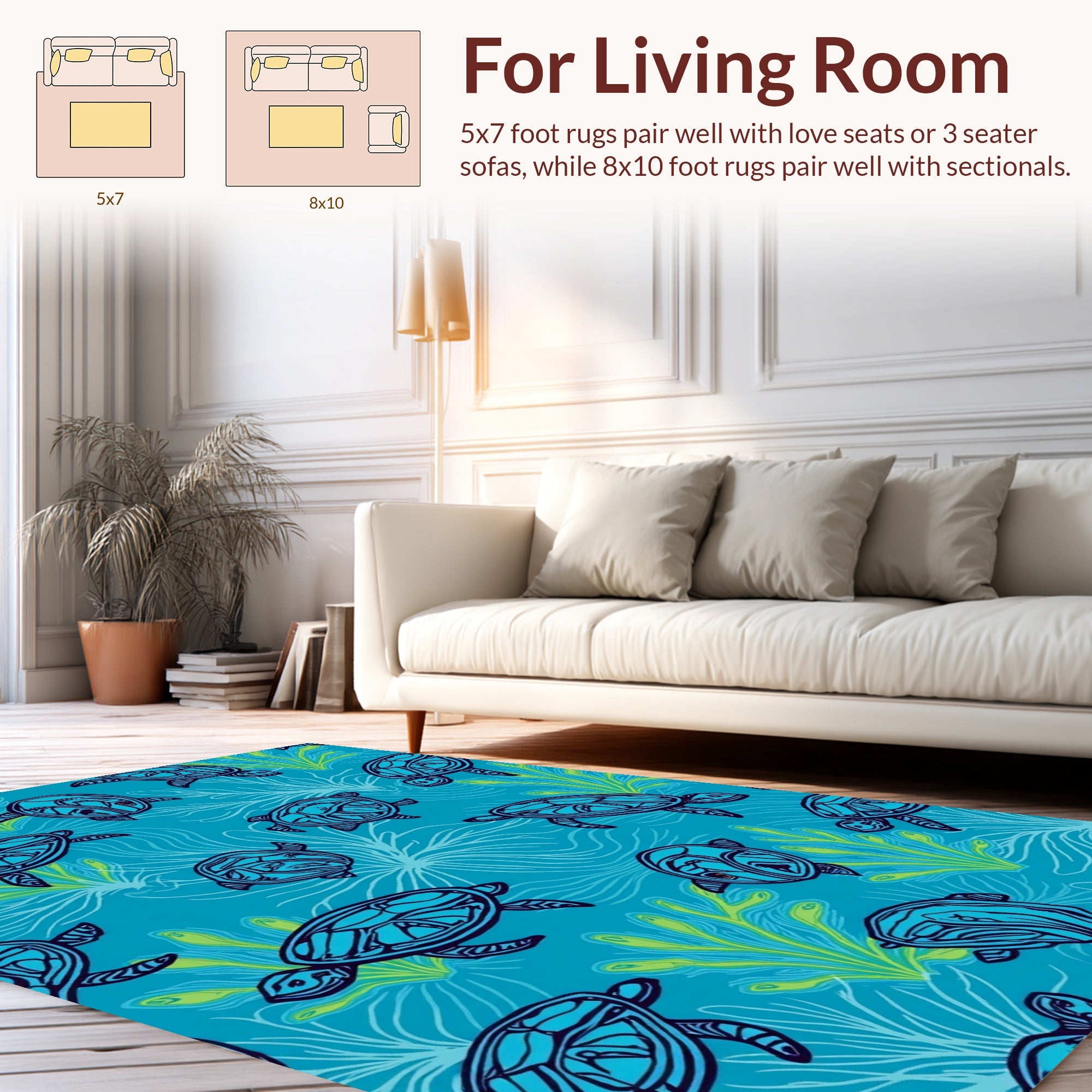 Ocean Turtle Pattern With Seaweed Rug
