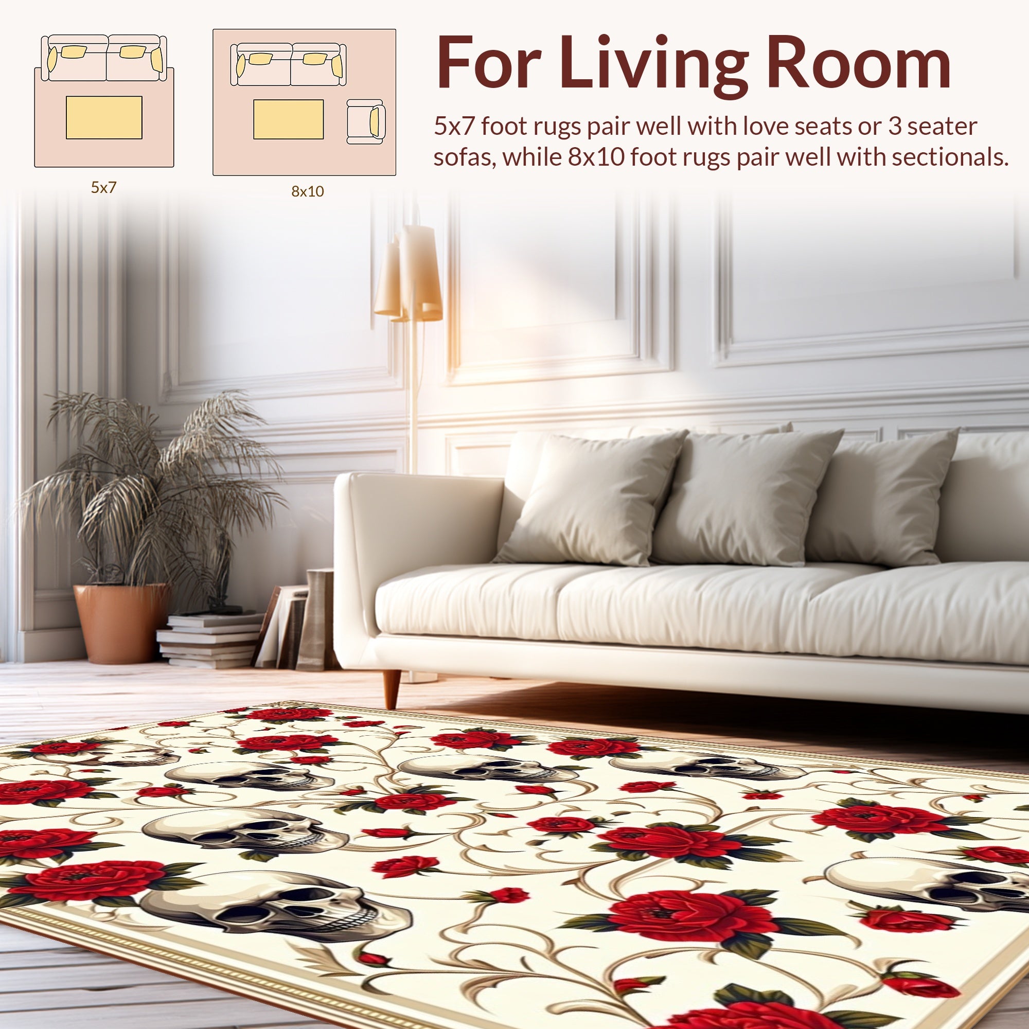 Skulls Roses Baroque Pattern Rug
