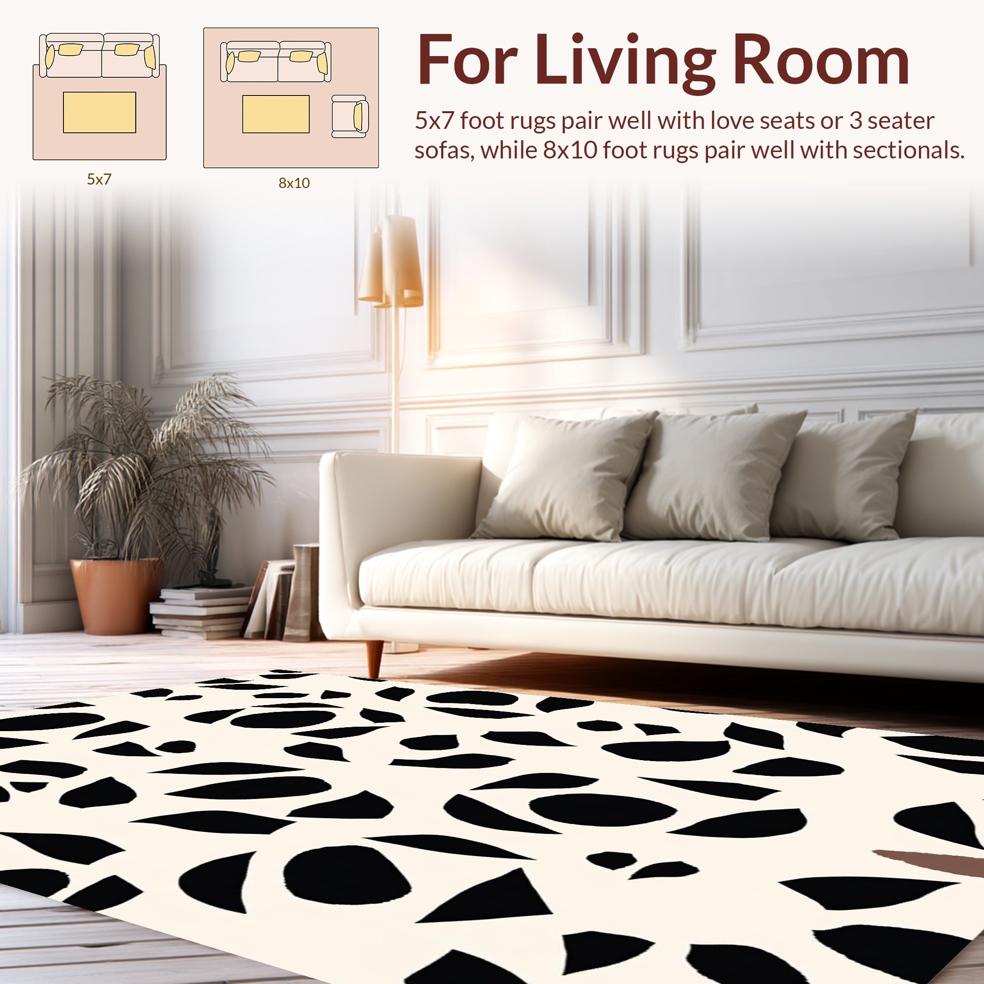 Abstract Black White Organic Shapes Rug