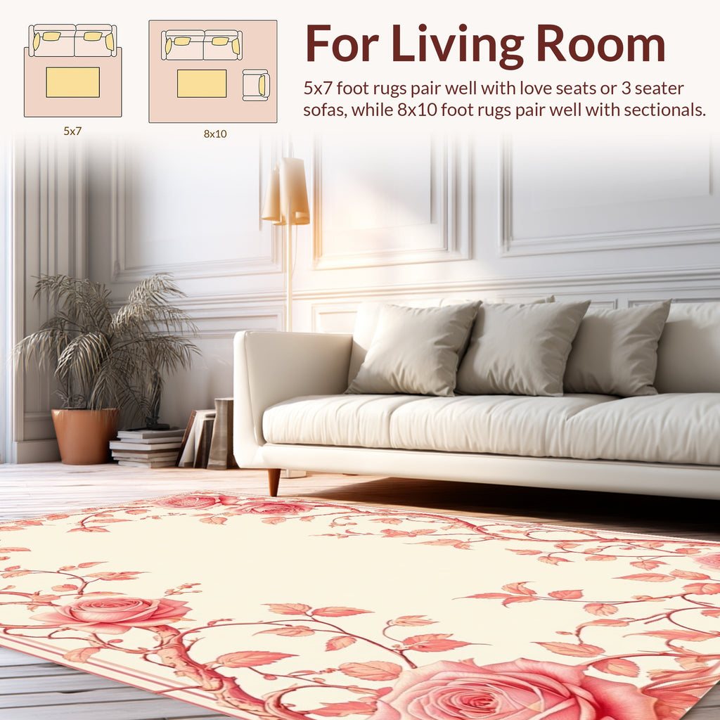 Classic Pink Rose Garden Pattern Rug
