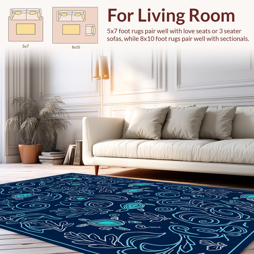 Oceanic Turtle And Botanical Art Nouveau Rug