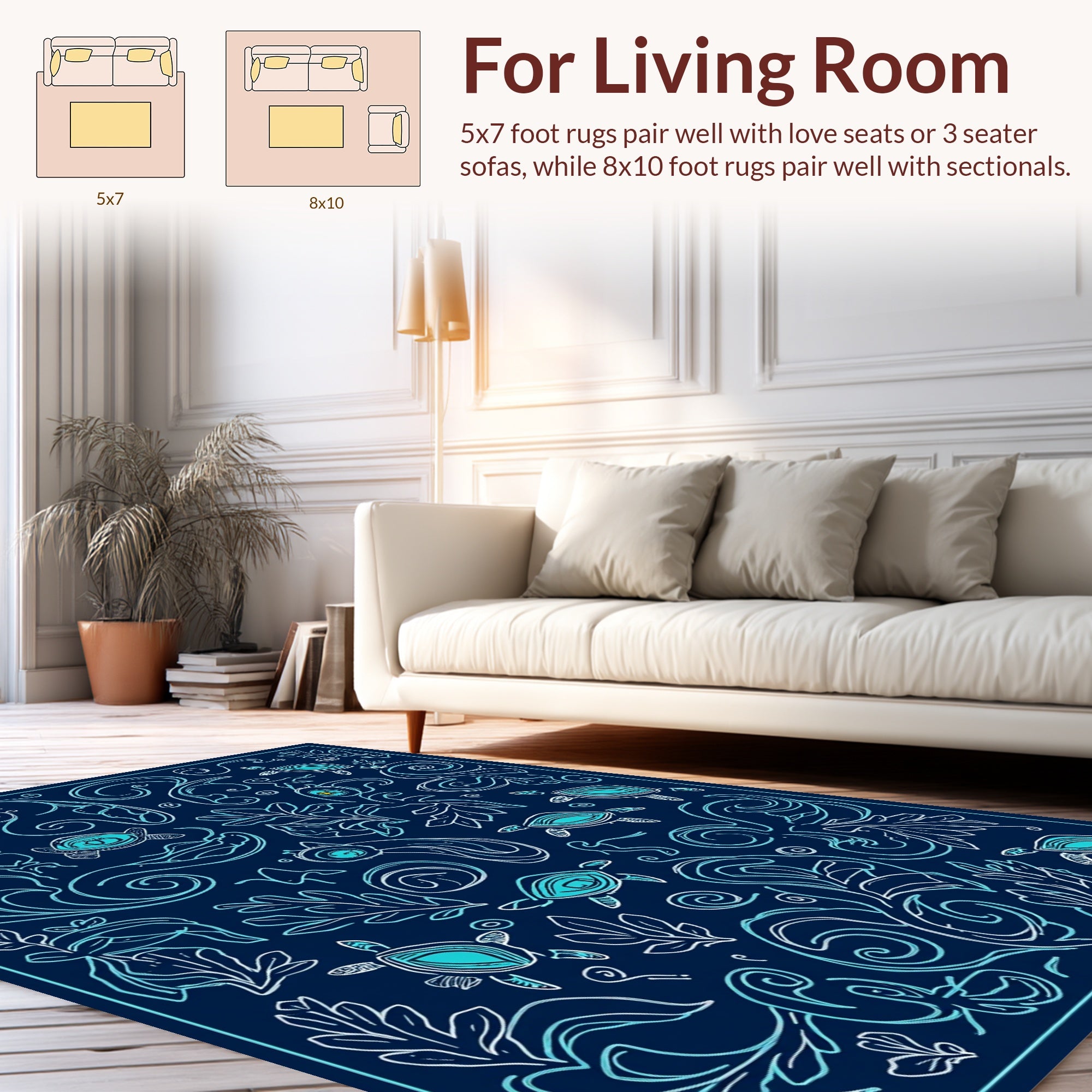 Oceanic Turtle And Botanical Art Nouveau Rug