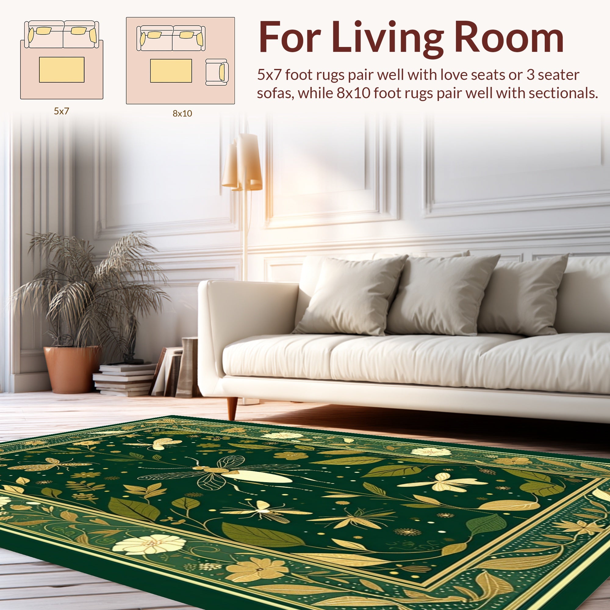 Emerald Garden Insect Floral Art Rug