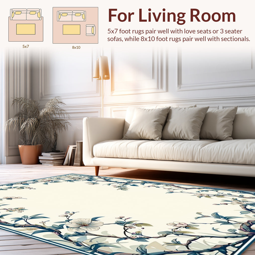 Vintage Branch and Blossom Scroll Border Rug