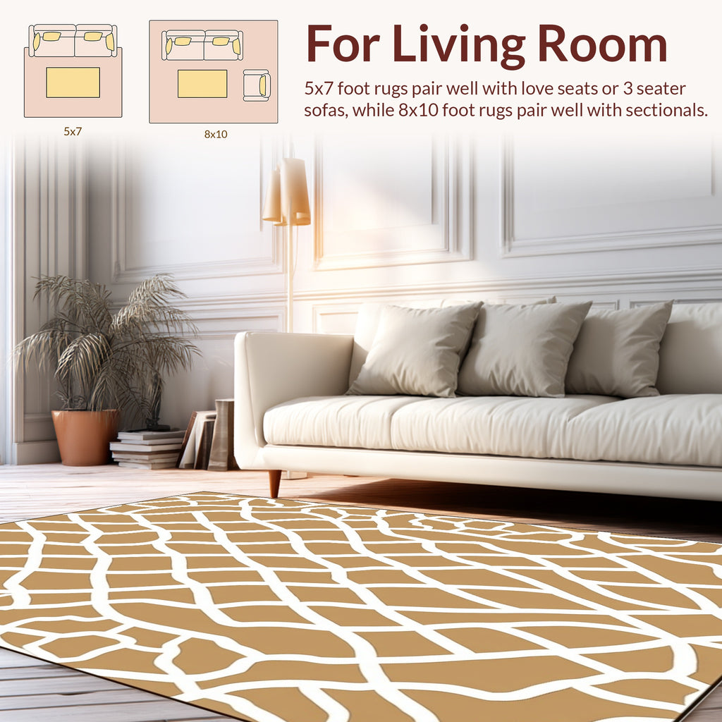 Woven Lattice Brown White Abstract Design Rug
