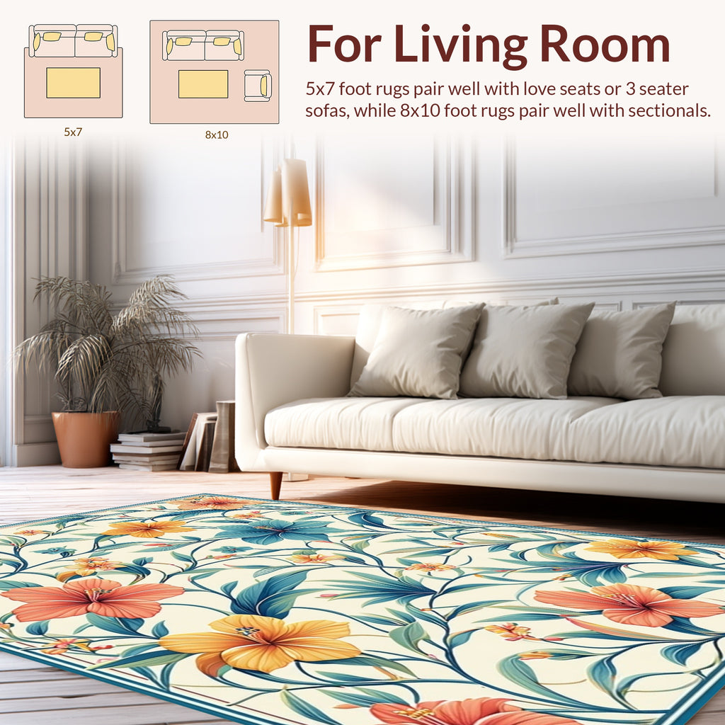 Vibrant Tropical Floral Vine Pattern Rug