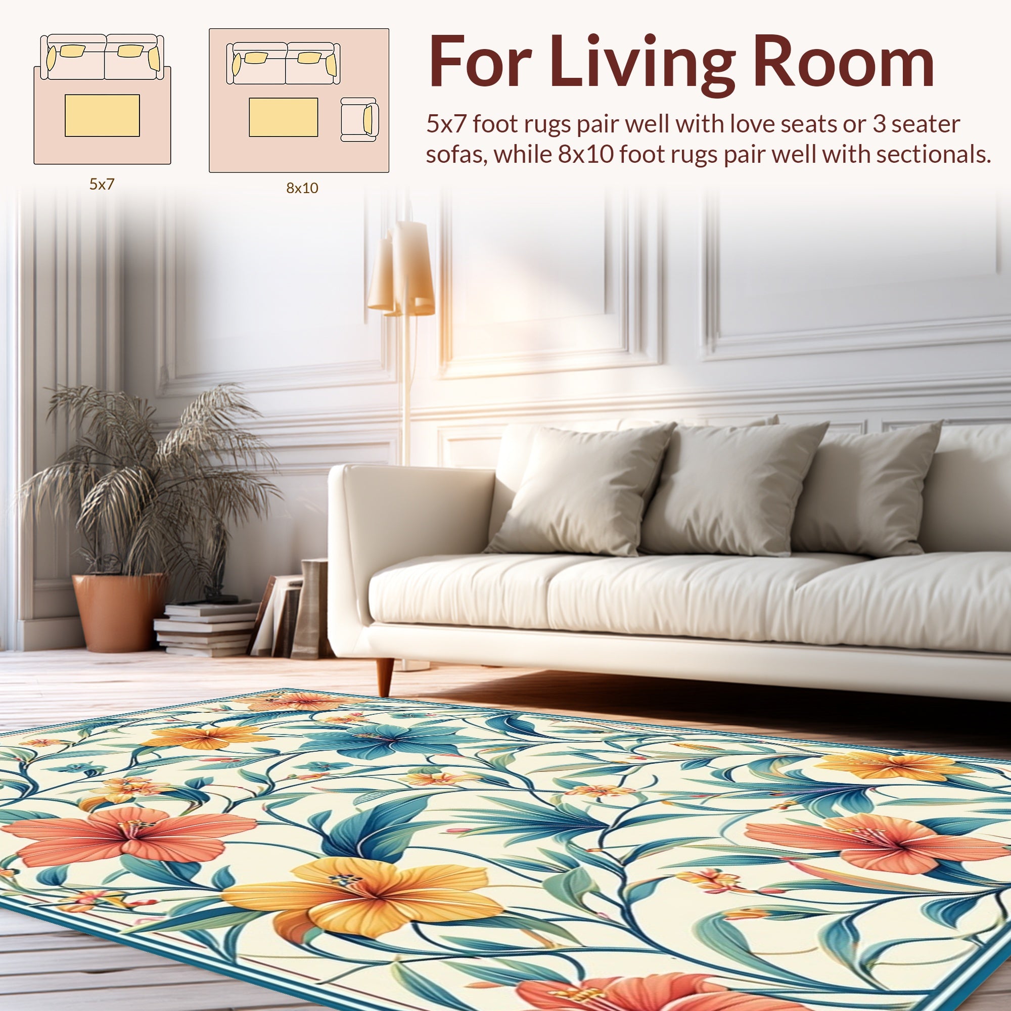Vibrant Tropical Floral Vine Pattern Rug