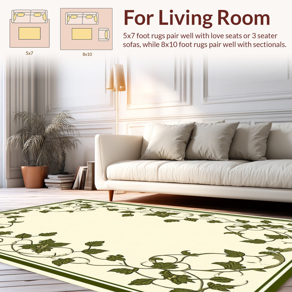 Vine Swirl Leaf Border Design Rug