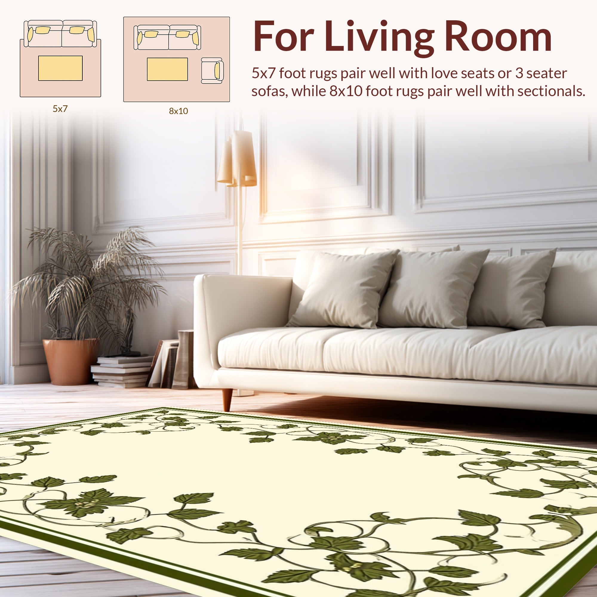 Vine Swirl Leaf Border Design Rug