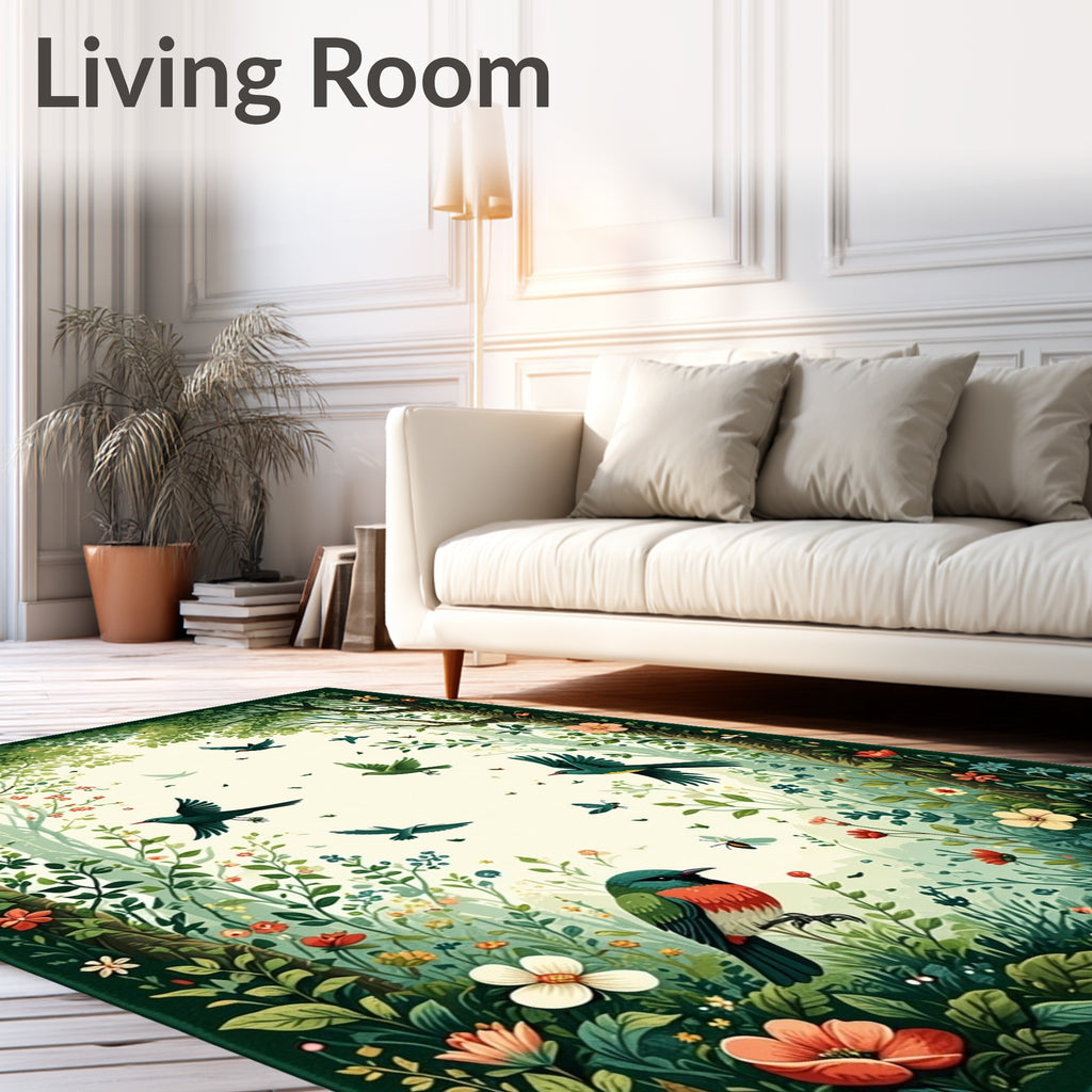 Whimsical Forest Birds And Flowers Rug