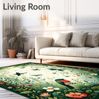 Whimsical Forest Birds And Flowers Rug