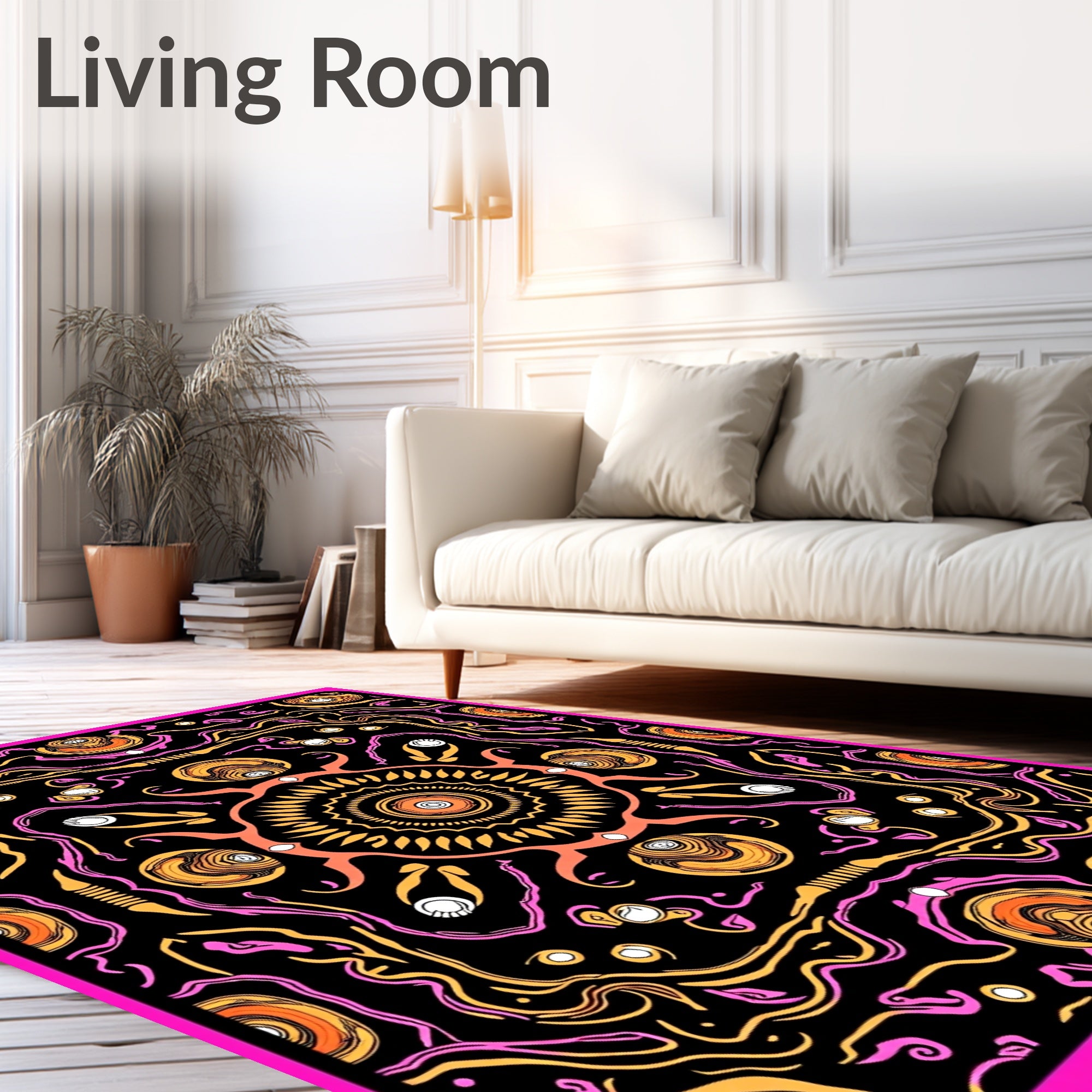 Radiant Black Sunburst Swirl Rug
