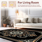 Ornate Black Cream Amber Floral Design Rug