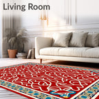 Crimson White Intertwined Floral Border Rug