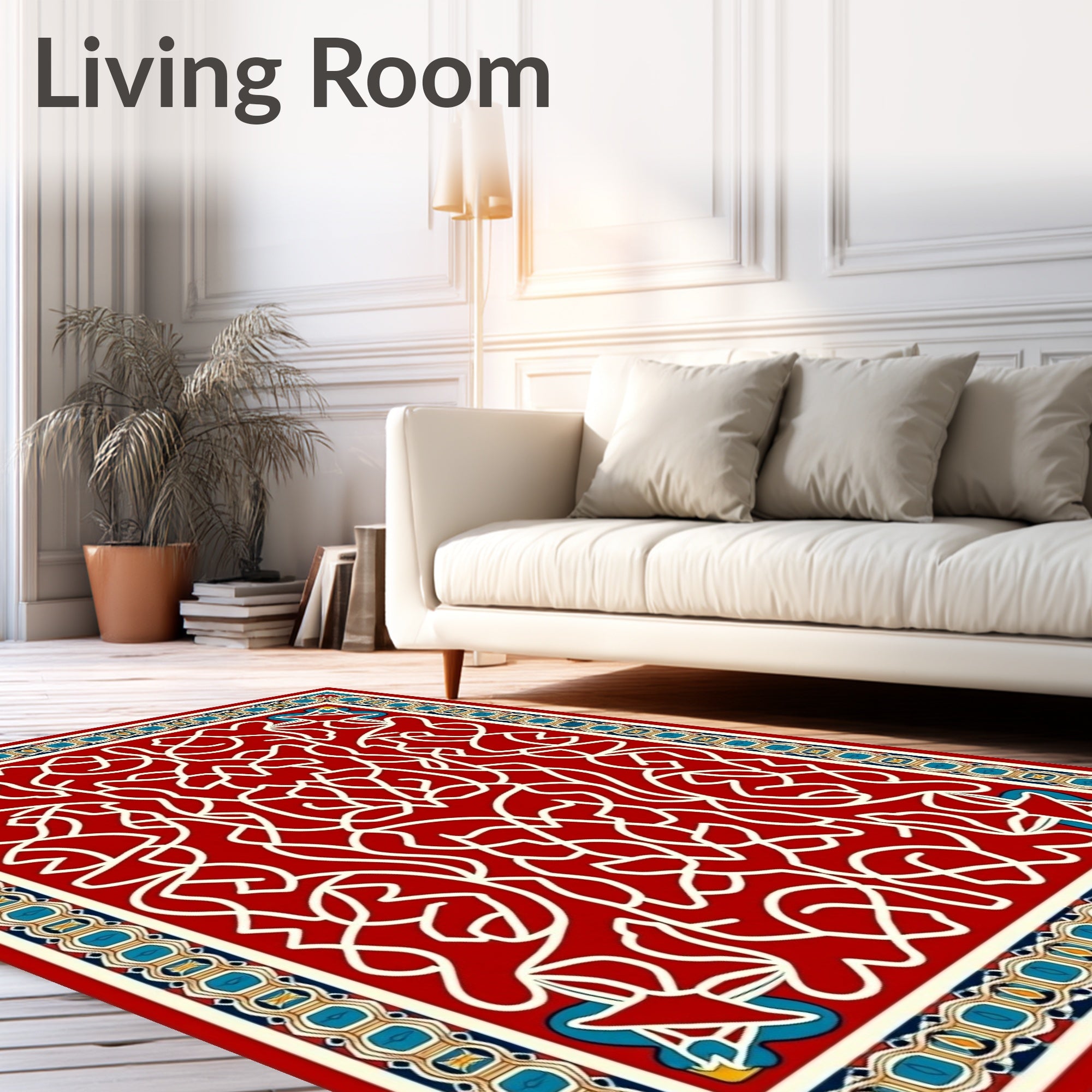 Crimson White Intertwined Floral Border Rug