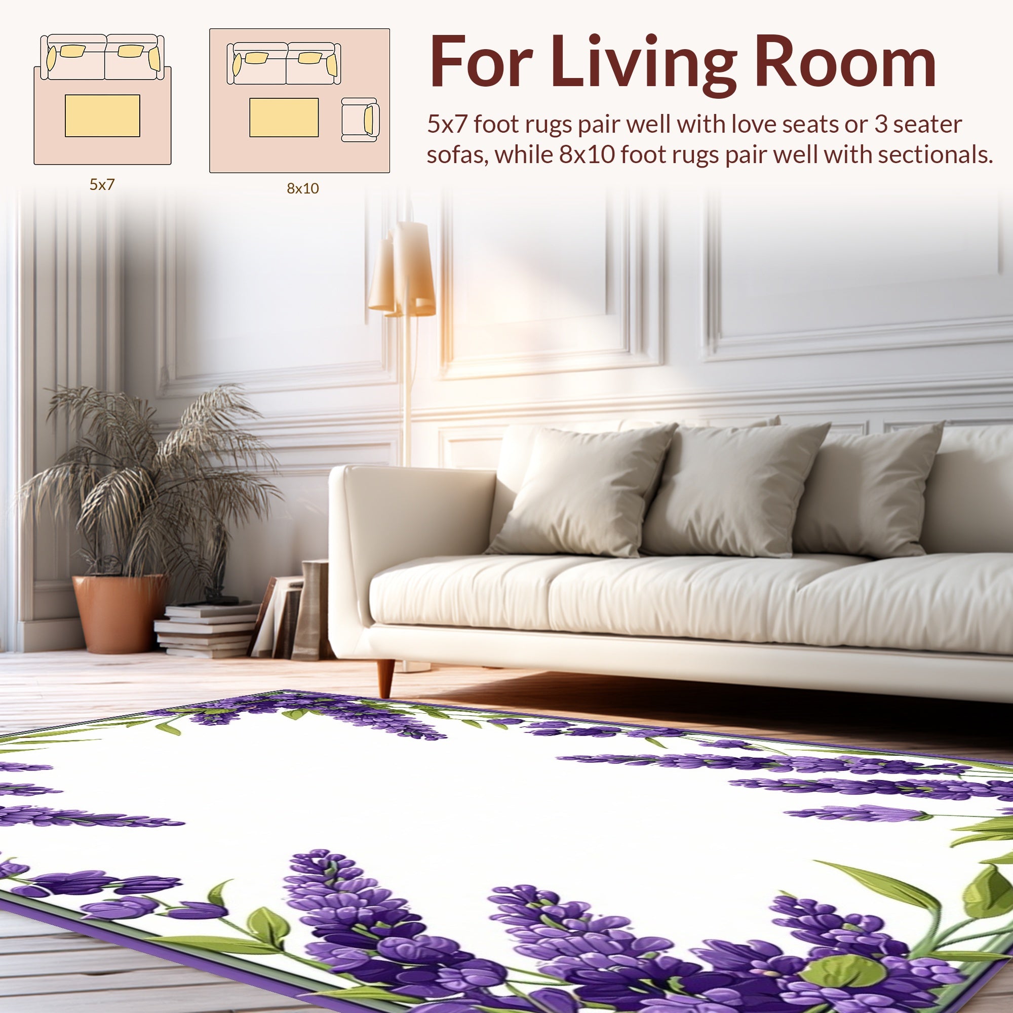 Lavender Floral Border Design Rug