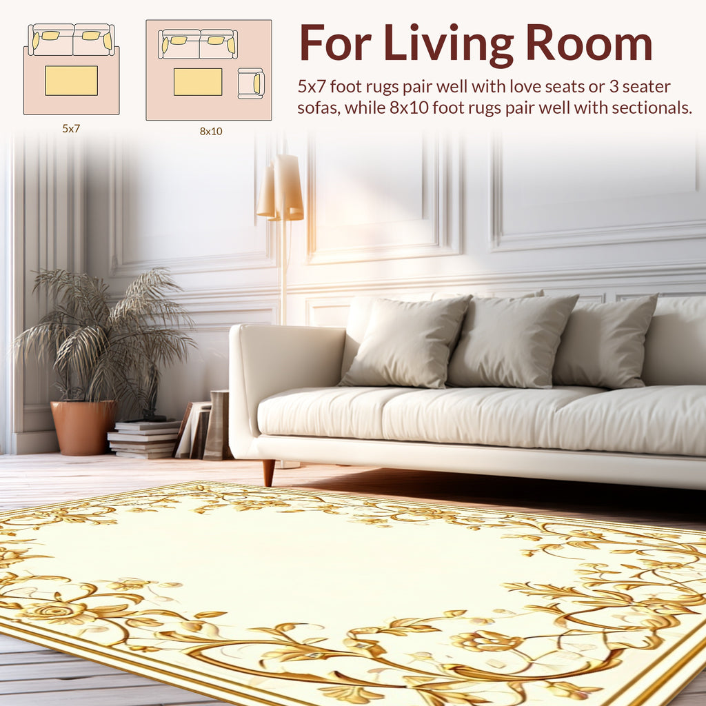Golden Floral Vine Scroll Pattern Rug