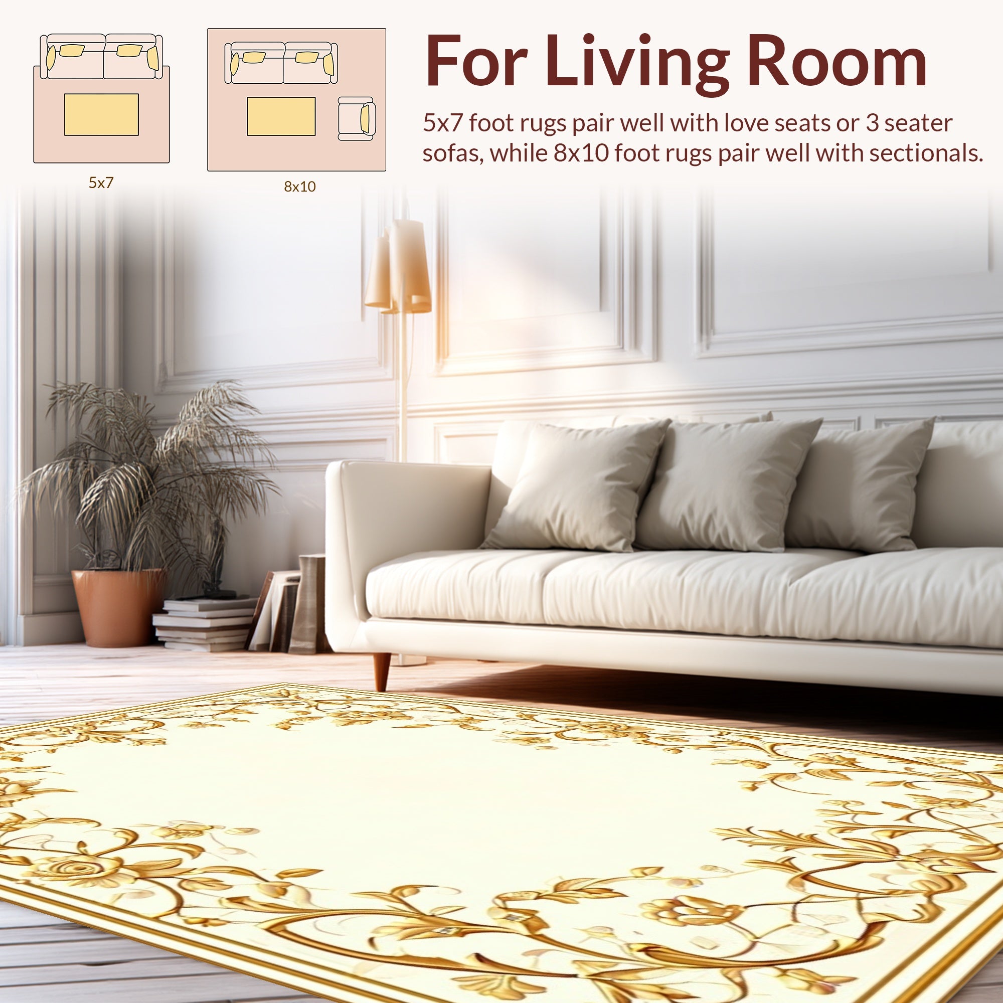Golden Floral Vine Scroll Pattern Rug