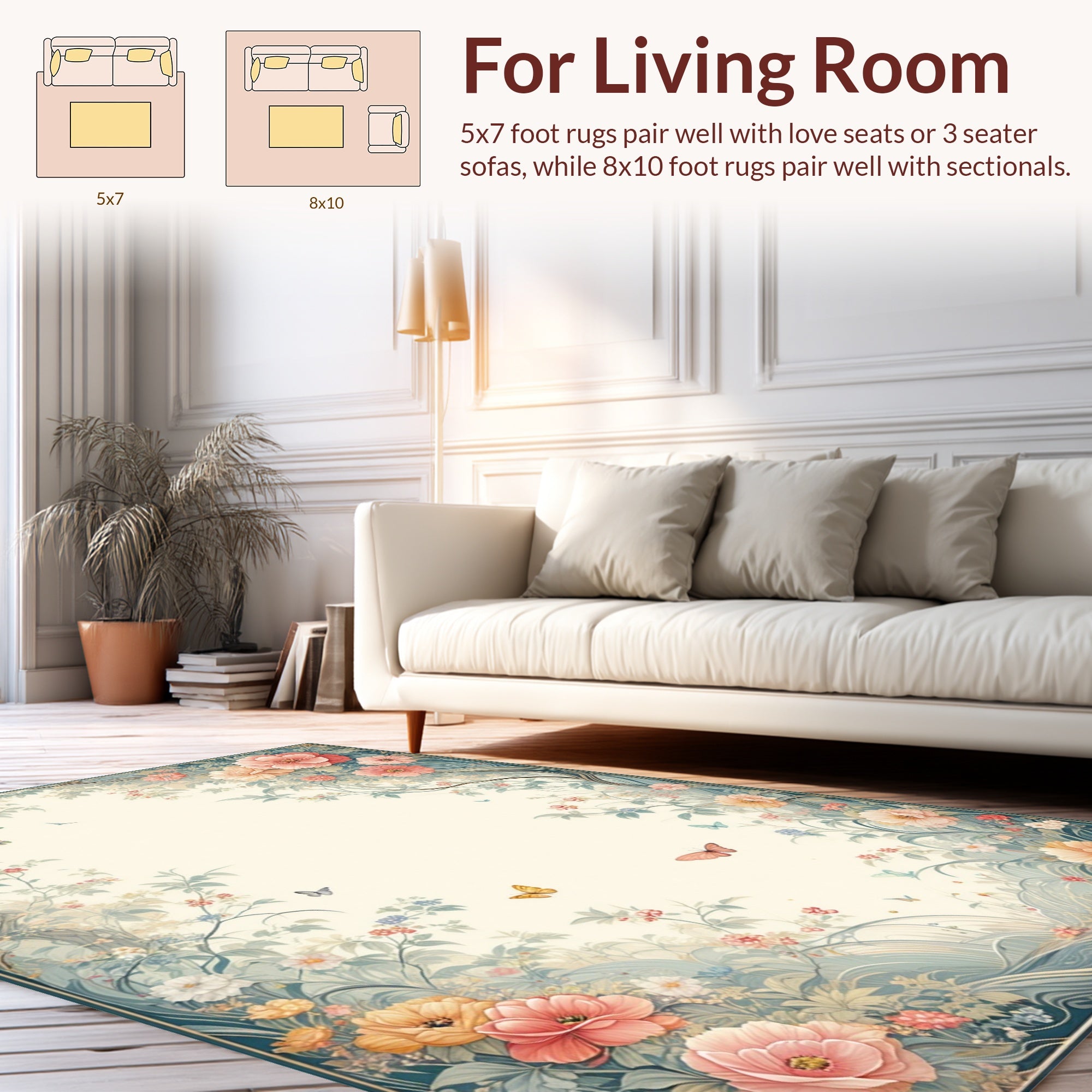 Whimsical Floral Butterfly Garden Design Rug