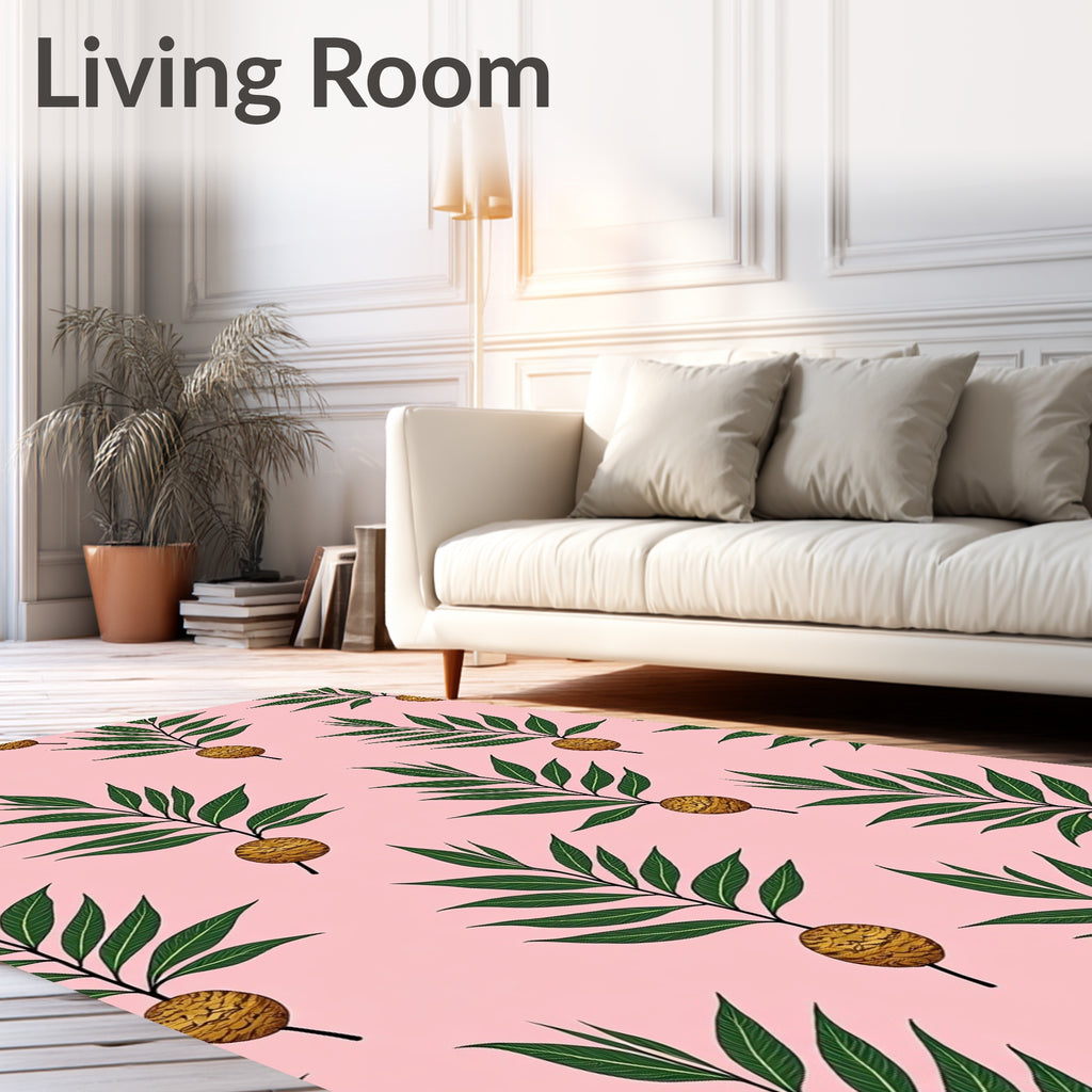 Pastel Pink Botanical Leaf Pod Rug
