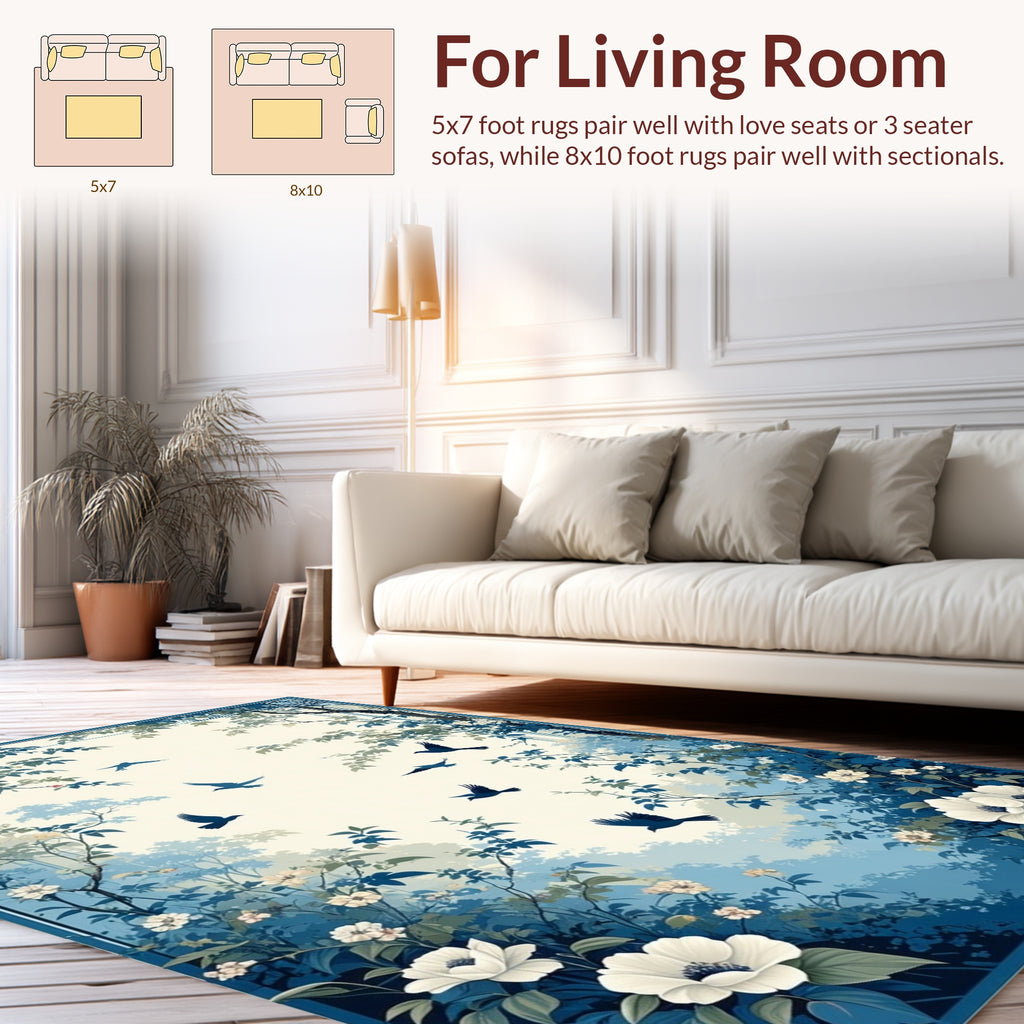 Blue Birds In Floral Grove Design Rug