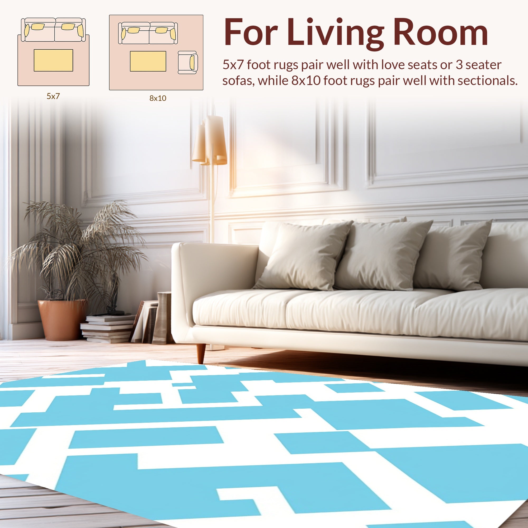 Geometric Blue Interlocking Shapes Rug