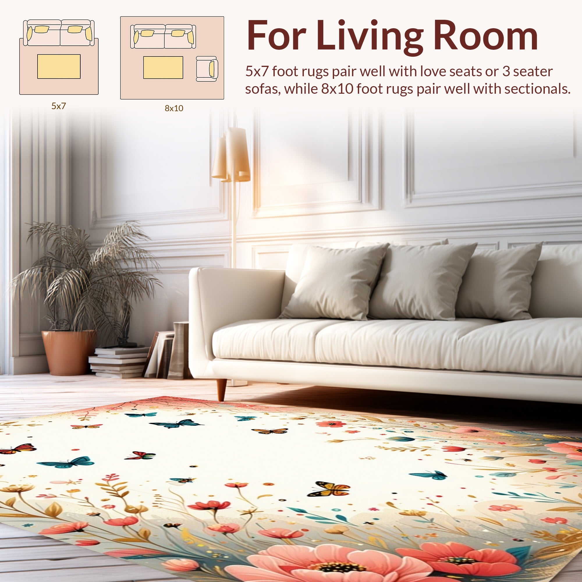 Whimsical Butterfly and Floral Garden Design Rug