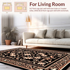 Ornate Floral Scrollwork Black Rug