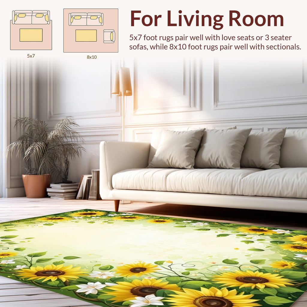 Summer Sunflower Garden Floral Design Rug