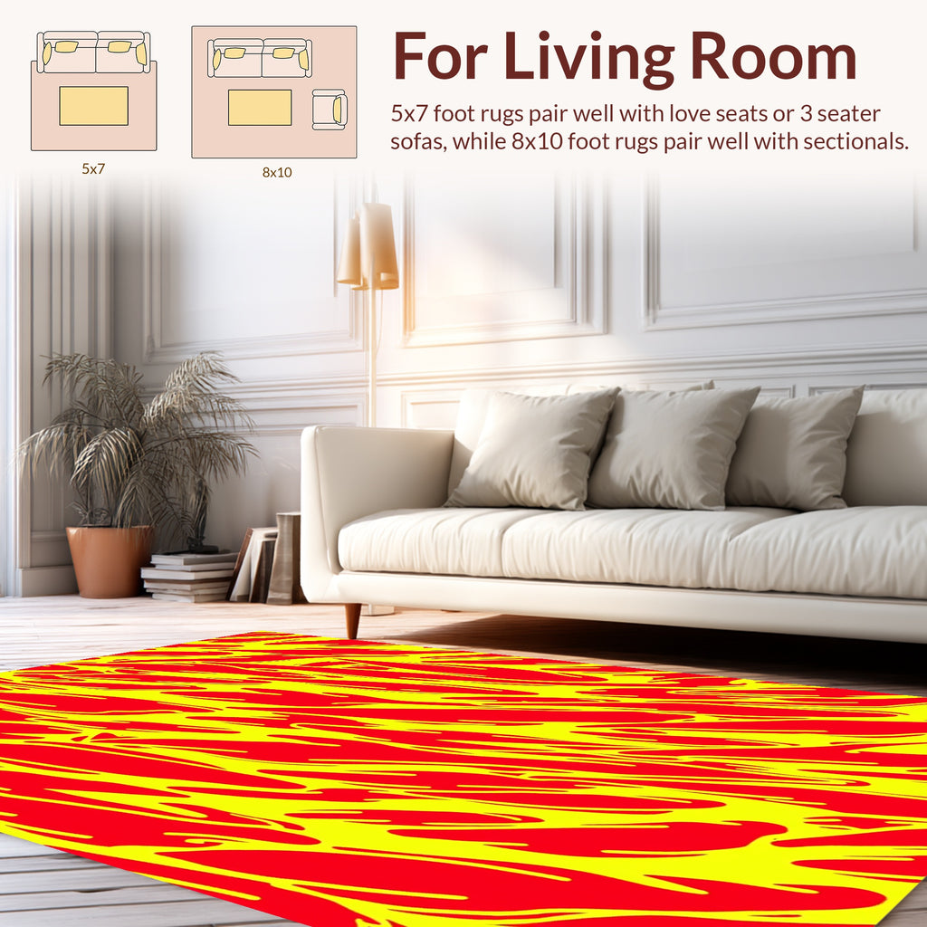 Bold Red Yellow Abstract Waves Rug