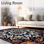Navy Orange Floral Medallion Rug