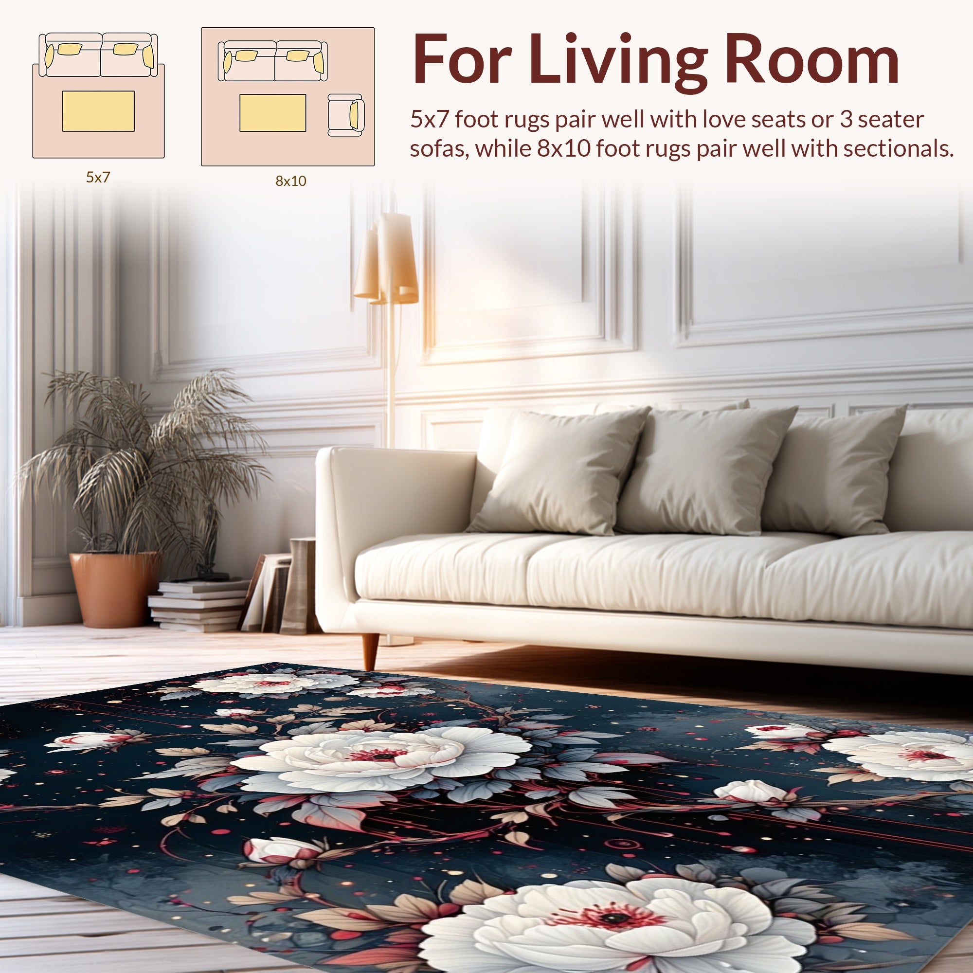 Dark Floral Botanical Painting Pattern Rug