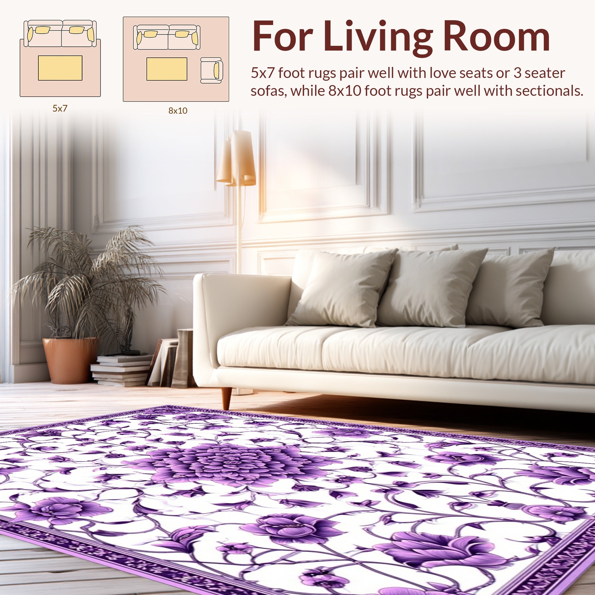 Ornate Purple Floral Scroll Rug