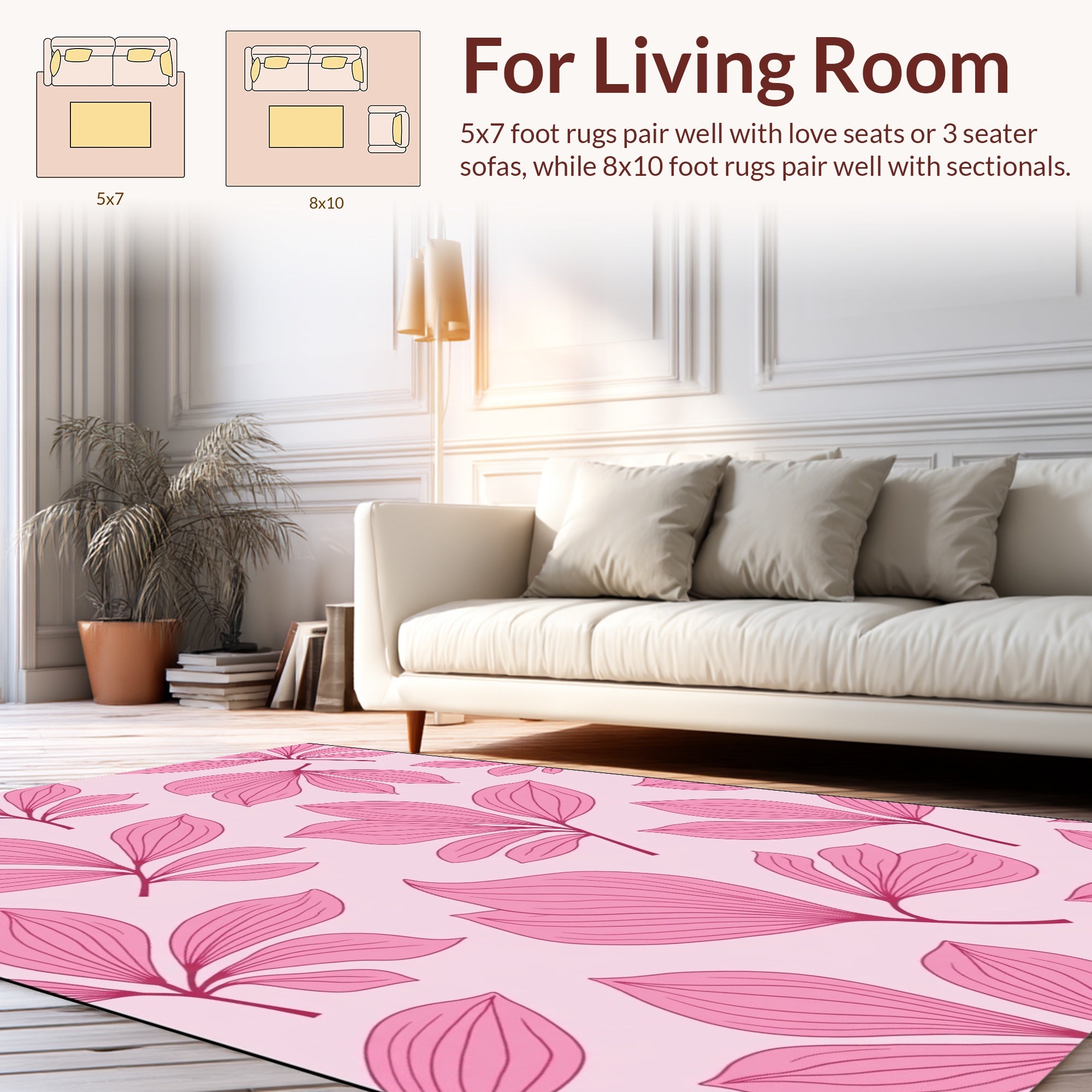 Pink Leaf Pattern Design Rug