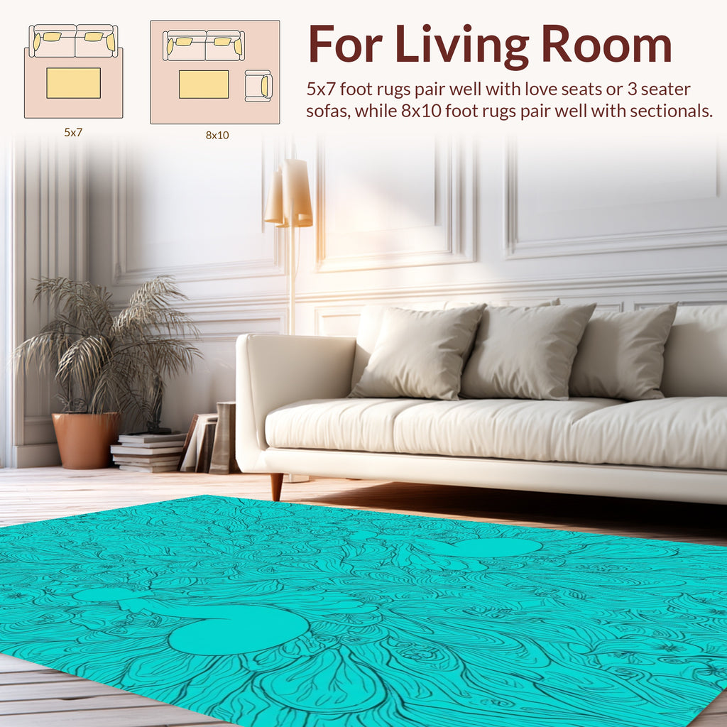 Symmetrical Teal Feathered Silhouette Design Rug
