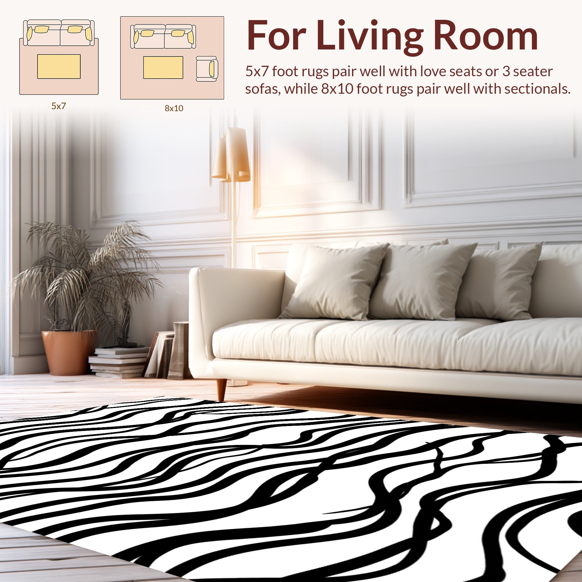 Black White Wavy Stripe Pattern Rug