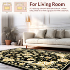 Elegant Black Gold Floral Pattern Rug