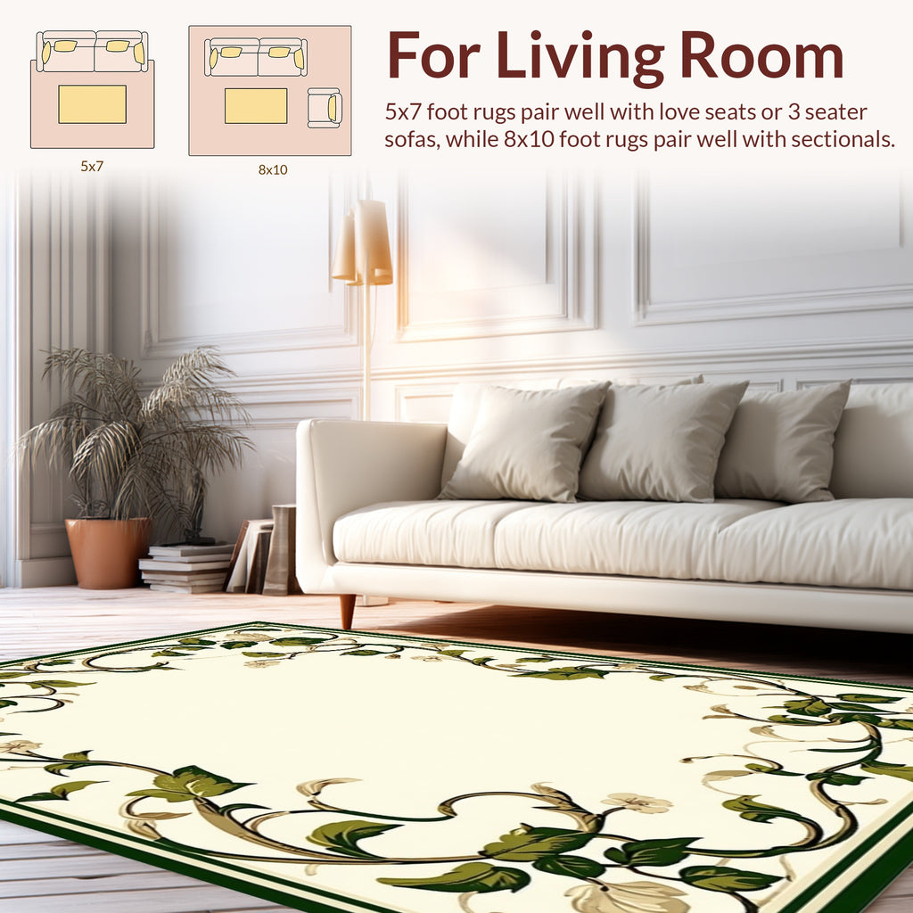 Vine Leaf Border Floral Design Rug
