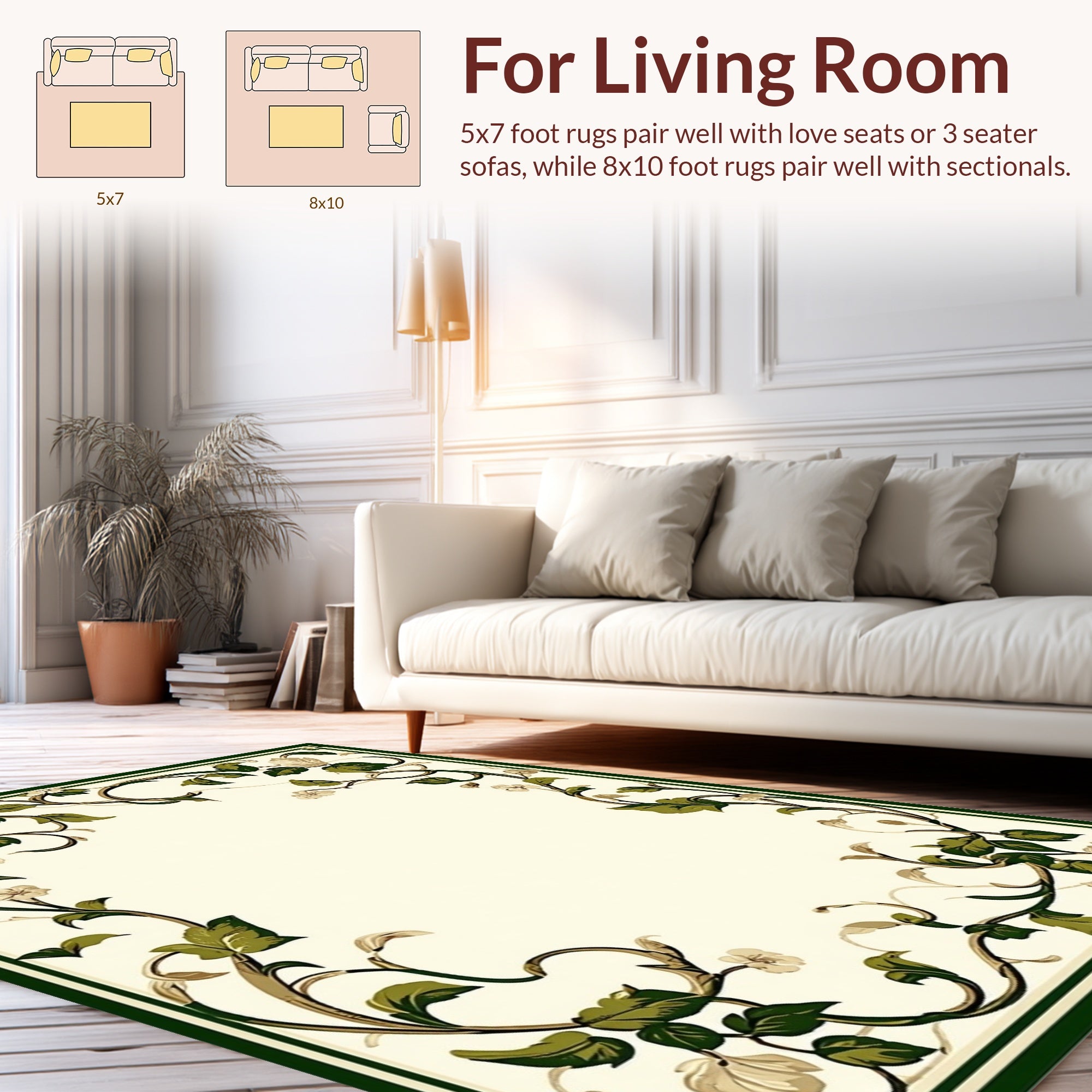 Vine Leaf Border Floral Design Rug