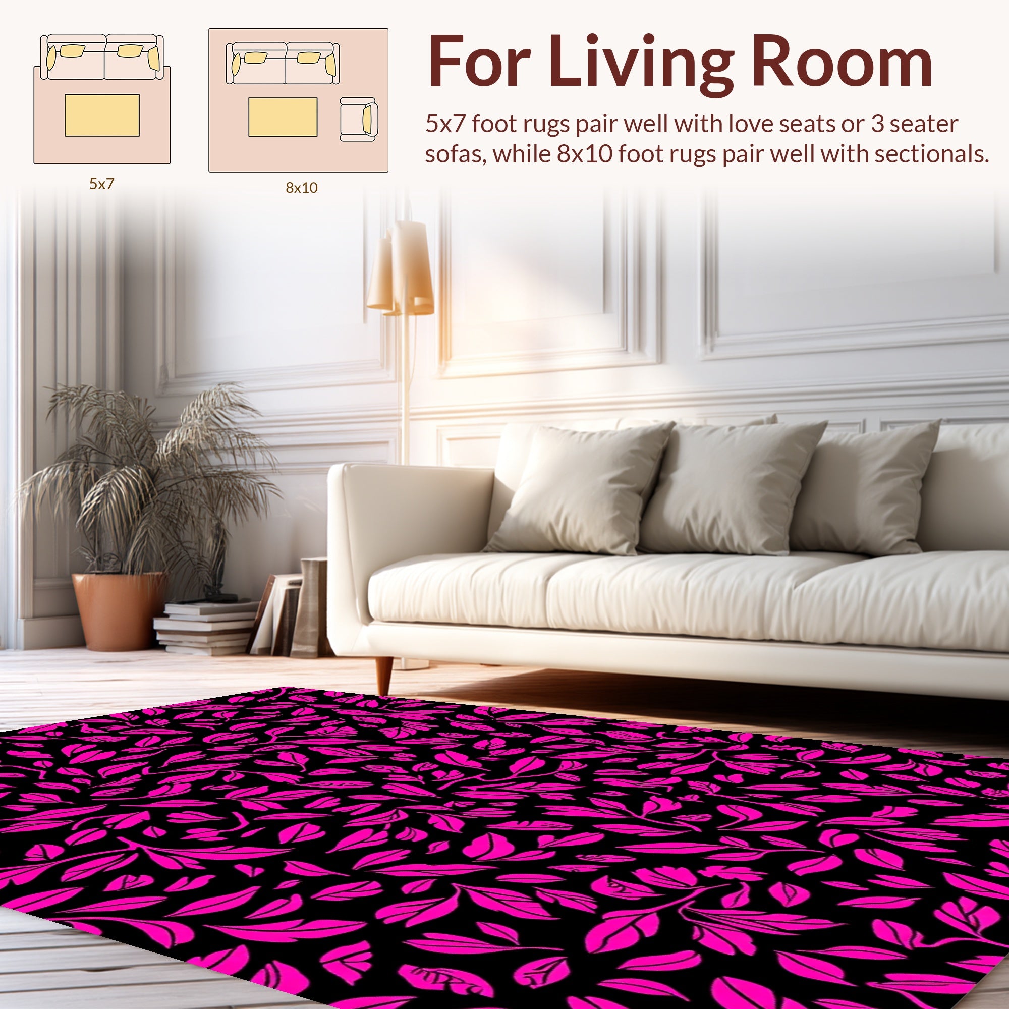 Hot Pink Floral Vines Pattern Rug