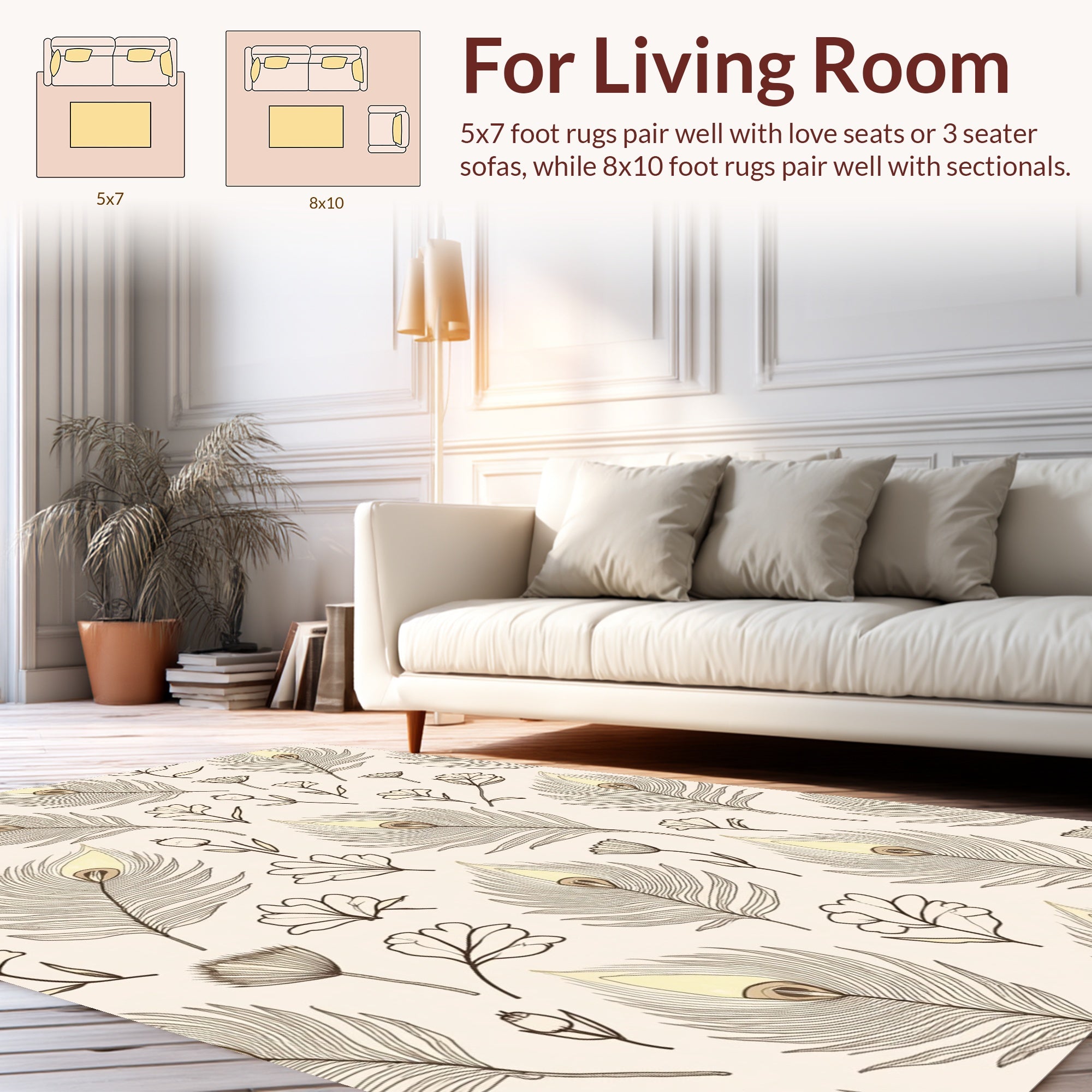 Delicate Feather Floral Sketch Pattern Rug
