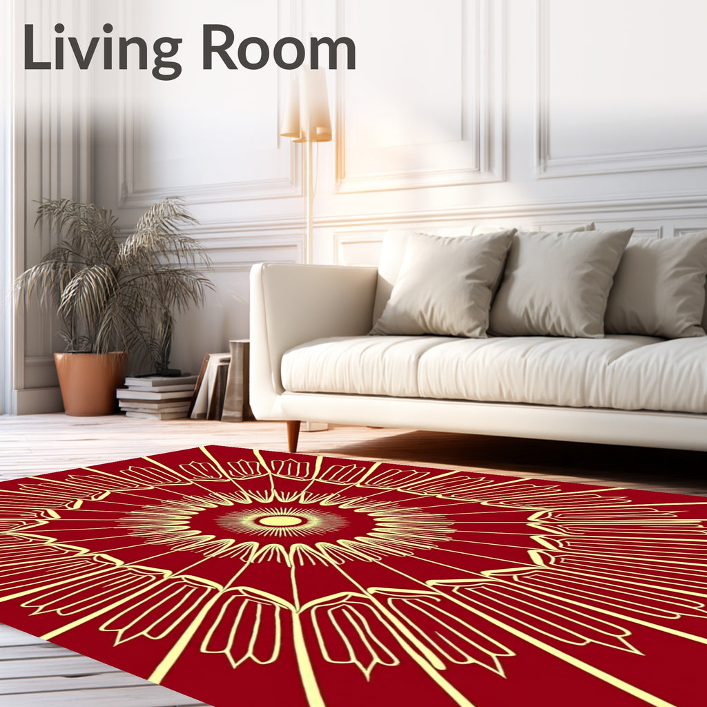 Crimson Sunburst Floral Mandala Rug