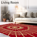 Crimson Sunburst Floral Mandala Rug