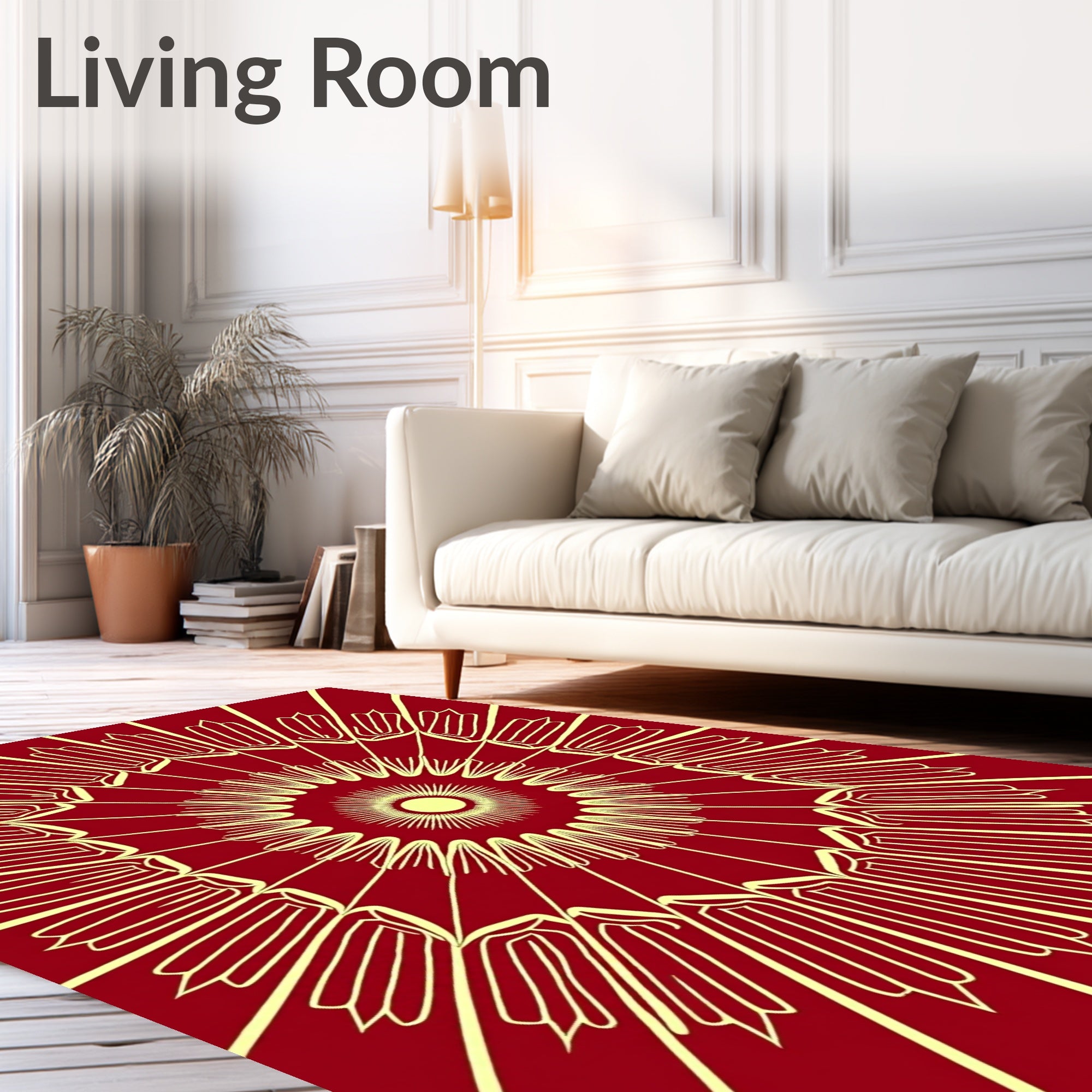 Crimson Sunburst Floral Mandala Rug