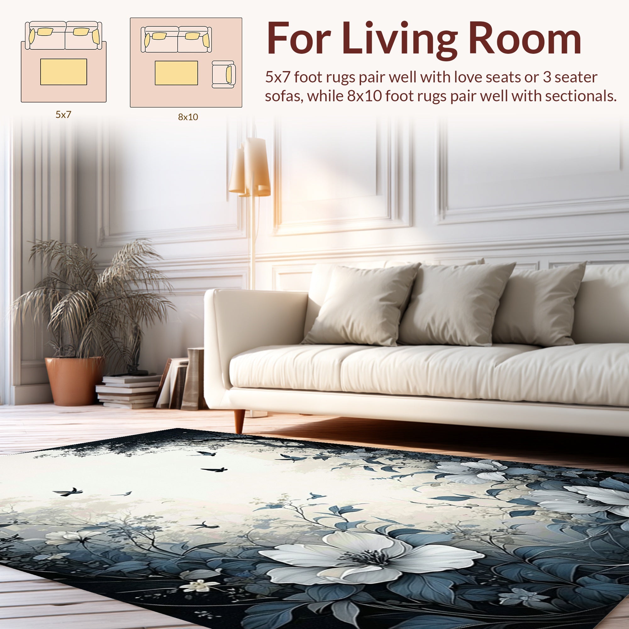 Misty Forest With Birds And Flowers Rug