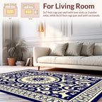 Navy Floral Starburst Vine Motif Rug